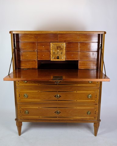 Secretary - Elm wood - Intarsia of Fruit wood - Brass Handle - 1810