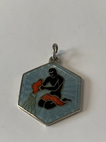Aquarius zodiac sign Pendant with enamel in sterling silver.