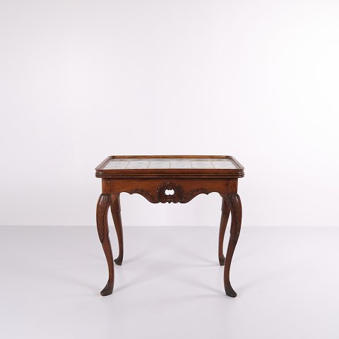 Antikt Flisebord - Patineret Egetræ - Rokoko Stil - Hollandske fliser - 1780Flot stand