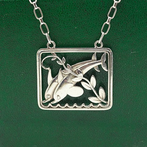 Georg Jensen; A necklace of sterling silver, dolphin, #94