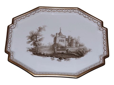 Royal CopenhagenTete a Tete serveringsbakke med prospektmotiv af dansk slot/herregård