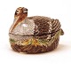 Polychrome Rococo faience tureen in the shape of a partridge. Signed, Marieberg, Sweden, circa 1770. H: 9,5cm. L: 16cm