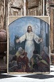 Dekorativt , gammelt oliemaleri med motiv af Jesus...