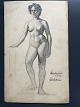 Tegning af Erick Struckmann - Nøgen kvinde modelstudie 1896.