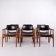 Sæt af 6 Spisestuestole Model GM11 i Teak og Sort Læder, Svend Aage Eriksen for Glostrup Møbelfabrik, 1960erne