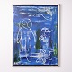 Painting on canvas in blue tones, signed 