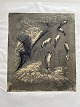 Akvarel af Niels Bruun - Springende fisk 1977.
