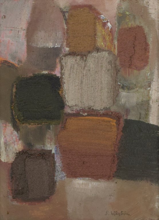 Sture Wikstöm (1921-1993), Swedish artist, oil on board. Abstract composition. Bold brushstrokes.
