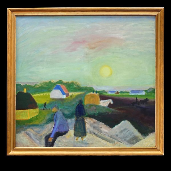 Jens Søndergaard, Denmark, 1895-1957, oil on canvas. "Landscape with dunes and sunshine". Signed and dated 1948. Visible size: 130x139cm. With frame: 147x155cm