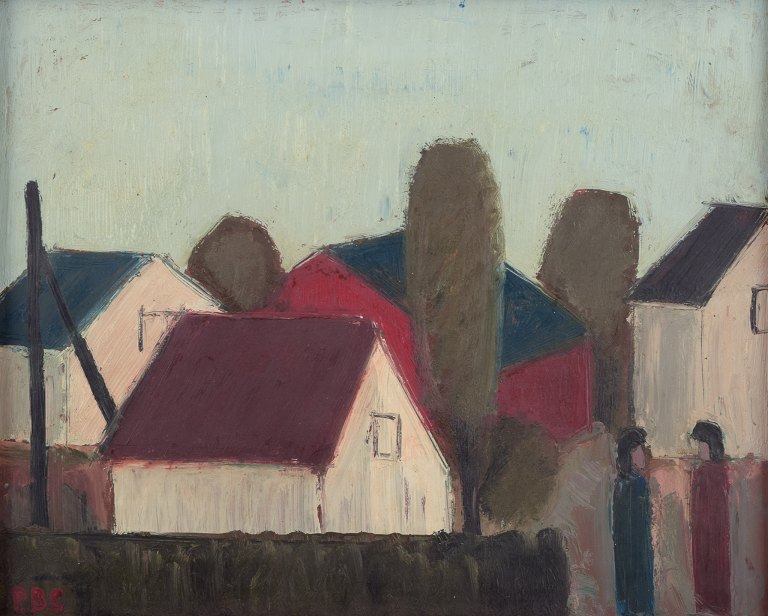 Peder Brøndum Sørensen (1931-2003), Danish painter, oil on canvas.Modernist cityscape.