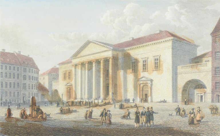 The Town Hall, Copenhagen.Koloreret kobberstik, 1829.