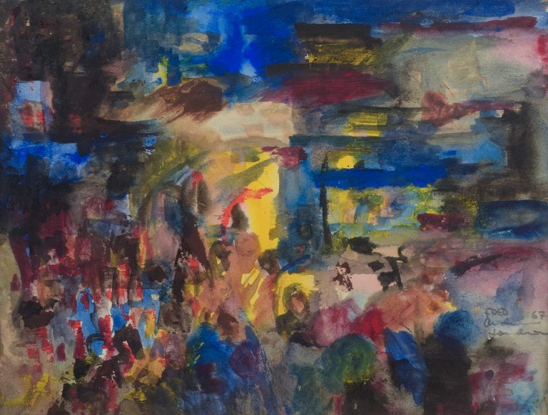 Fred Andersson, Sverige.“Piccadilly Circus, London”, 1967.Mixed media på papir.