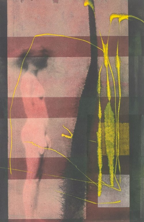 Juan CanoComposition with nude figure and yellow lines.Color lithograph, signed and numbered, circa 1980s.
