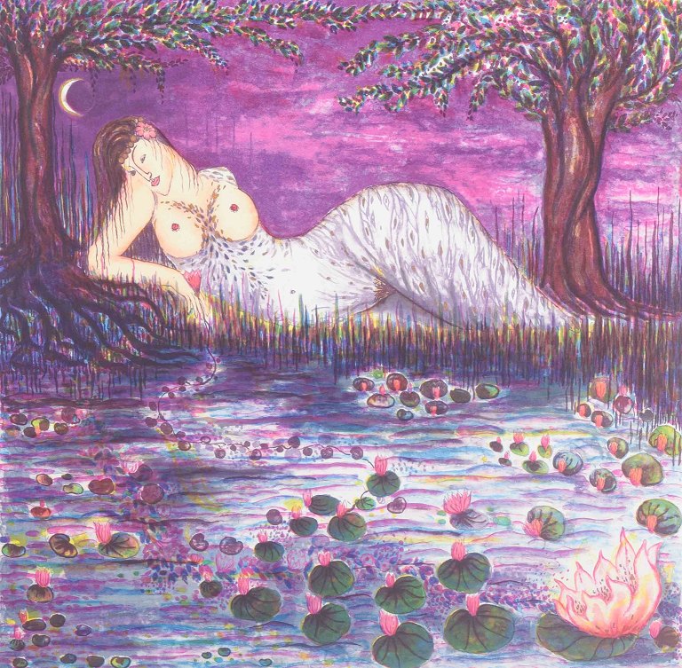 Inger Winther“Nattens Blomst”.Farvelitografi.