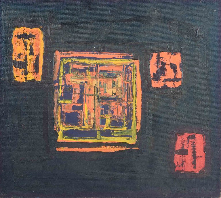 Skandinavisk kunstnerAbstrakt komposition.Olie på plade.