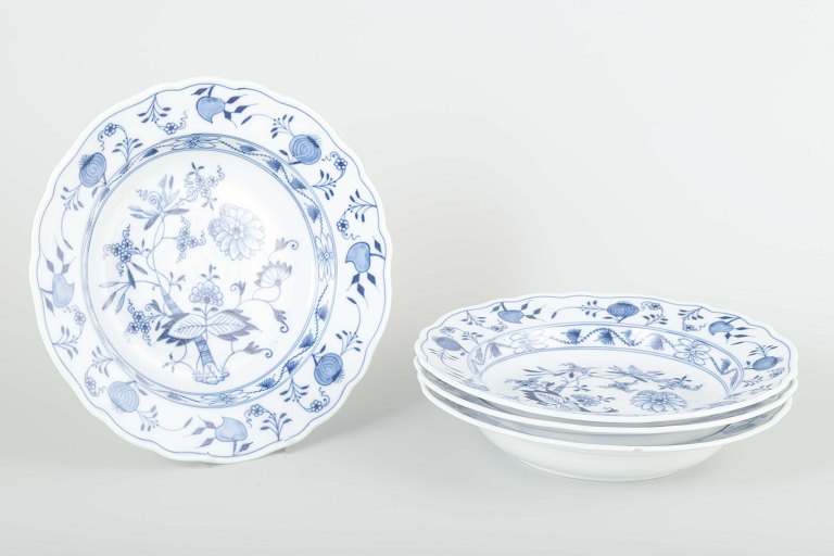 Meissen4 soup plates, “Blue Onion” pattern.