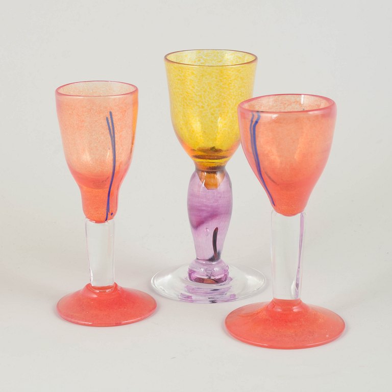 Swedish Art Glass.Three schnapps glasses, 1996.