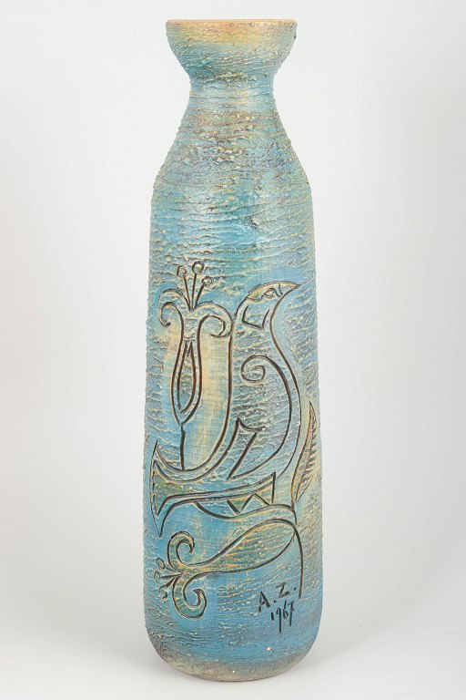 Antoni Marian Zawadzki for Tilgmans KeramikVery large handmade floor vase with bird motif, 1967.