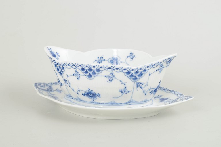 Royal CopenhagenBlue Fluted Half Lace sauceboat, 1970s.