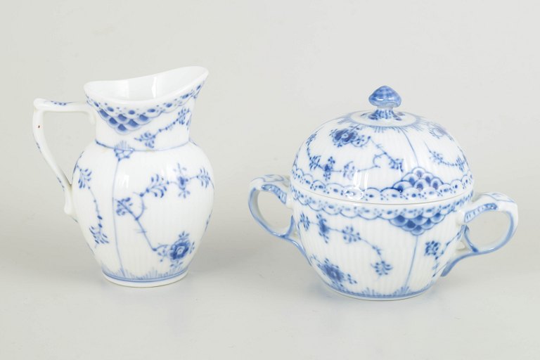 Royal CopenhagenBlue Fluted Half Lace creamer and sugar bowl, late 20th century.