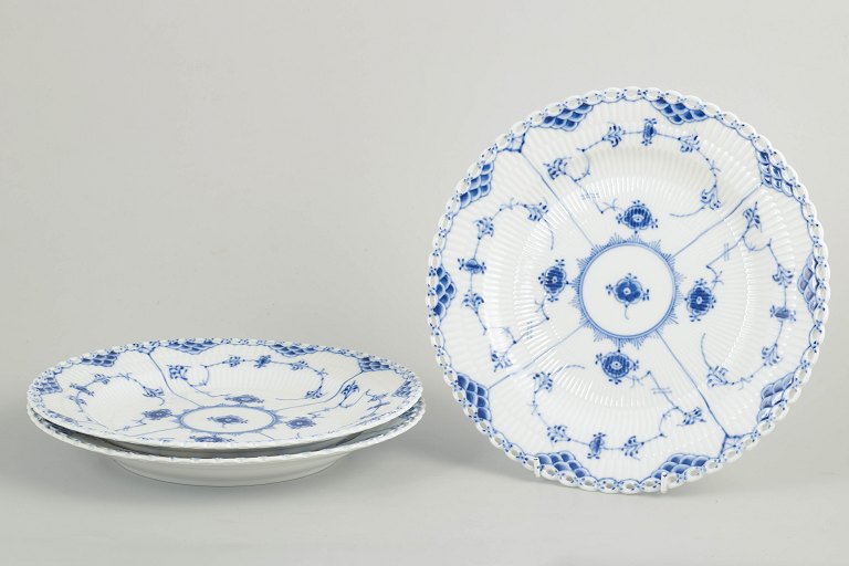 Royal Copenhagen, Blue Fluted Full Lace dinner plates, set of 3.