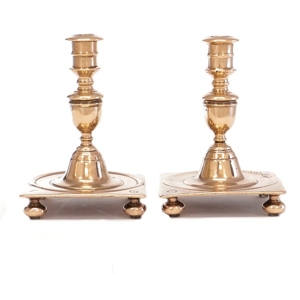Pair of Danish Baroque "castle"-candlesticks. Denmark circa 1750. H: 22cm
