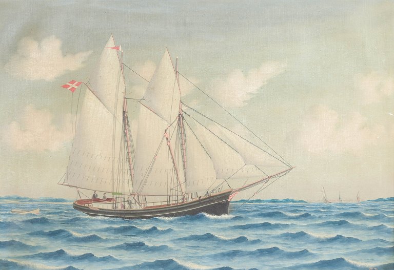 C. Damm, ship painting depicting the two-masted schooner “Peder” from Svendborg.