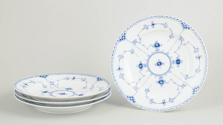 Royal Copenhagen Blue Fluted Half Lace, set of four dinner plates.