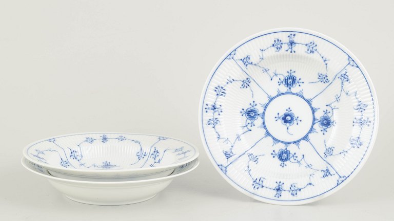 Royal Copenhagen Blue Fluted Plain soup plates, set of three.