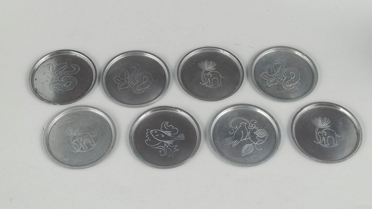 Just Andersen, sæt af otte glasbakker i tin.