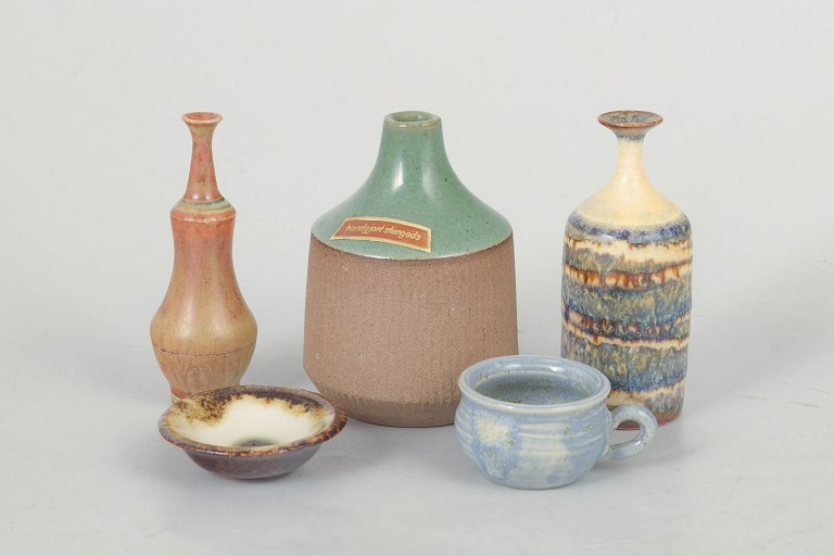Set of five miniature stoneware vases and bowls from Höganäs and Swedish studio ceramicists.