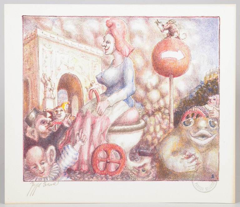 Jeppe Eisner, colour lithograph, listed Danish visual artist.