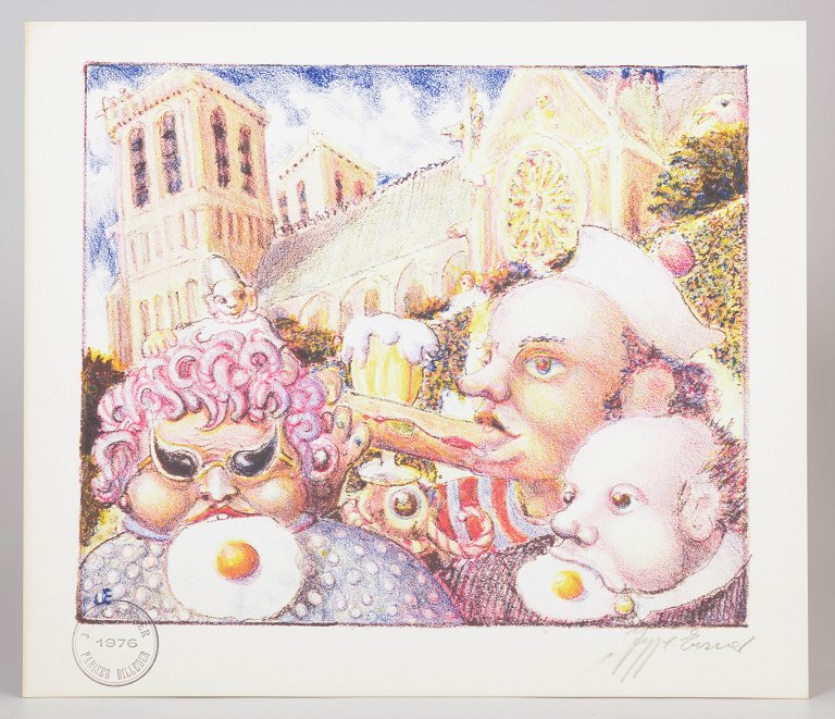 Jeppe Eisner, colour lithograph, listed Danish visual artist.