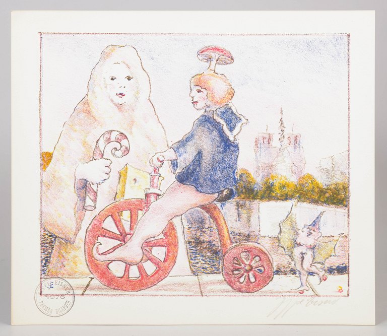 Jeppe Eisner, colour lithograph, listed Danish visual artist.