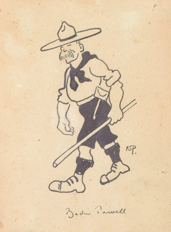 Robert Storm Petersen, original drawing of Baden-Powell, listed Danish artist.