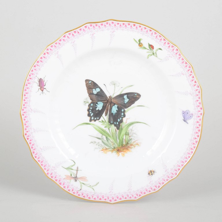 Royal Copenhagen, antique hand-painted butterfly plate.