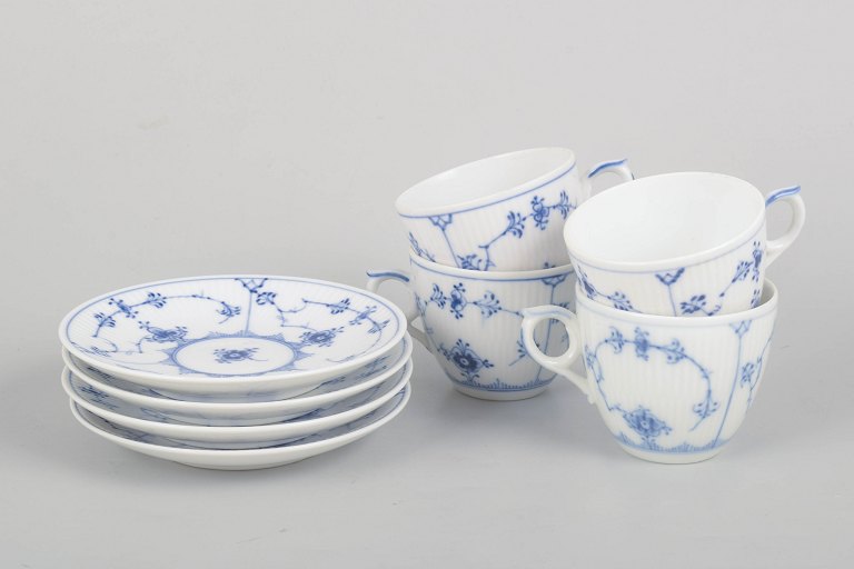 Royal Copenhagen, Blue Fluted Plain, set of four coffee cups and saucers.